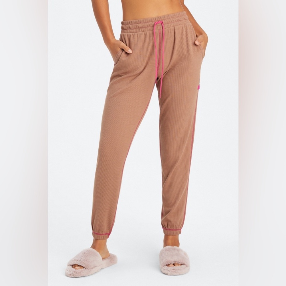 Fabletics Tan Joggers with Pink Trim